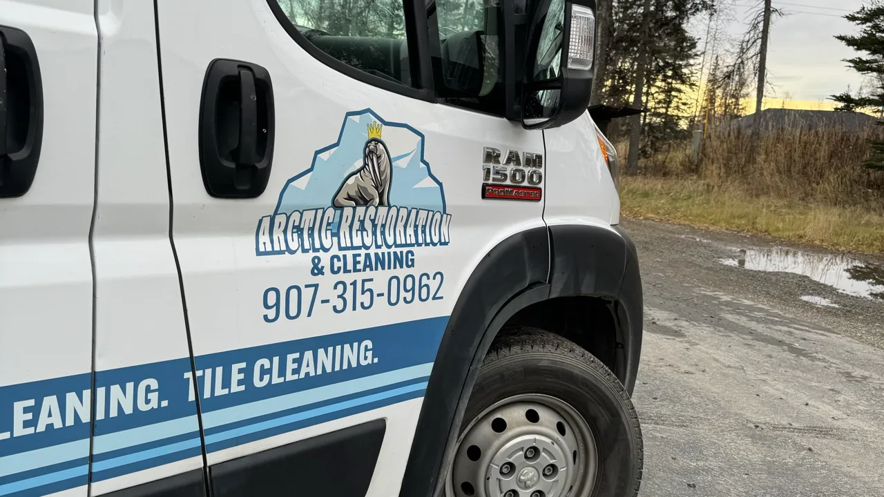 arctic restoration cleaning van parked wasilla ak offering flood tile restoration services